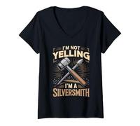 Women's I'm Not Yelling I'm a Silversmith Jewelry Making Metalsmith V-Neck T-Shirt
