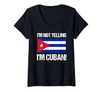 Womens I'm Not Yelling I'm Cuban Culture Countries Flag Cuba V-Neck T-Shirt