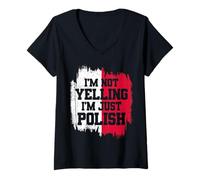 Womens I'm Not Yelling I'm Just Polish Poland Bold Statement V-Neck T-Shirt