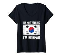Womens I'm Not Yelling I'm Korean South Korea V-Neck T-Shirt