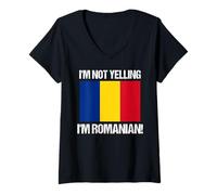 Womens I'm Not Yelling I'm Romanian Culture Countries Flag Romania V-Neck T-Shirt
