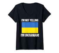 Womens I'm Not Yelling I'm Ukrainian International Flag Ukraine V-Neck T-Shirt