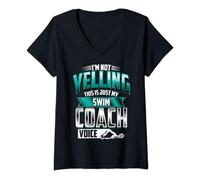 Womens I'm Not Yelling Swim Coach Voice Funny Swimming Teacher Gift V-Neck T-Shirt