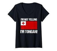 Womens I'm Not Yelling Tongan Culture Country Flag Tonga Quote V-Neck T-Shirt