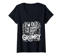 Womens I'm Old I've Earned The Right to Be Grumpy V-Neck T-Shirt