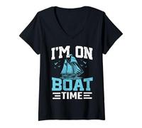 Womens I'm On Boat Time Sailor Sail Captain V-Neck T-Shirt