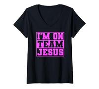Women's Im On Team Jesus Scripture Bible Verse Christian Prayer Lord V-Neck T-Shirt