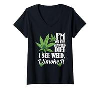Womens I'm On The Seaweed Diet I See Weed I Smoke It V-Neck T-Shirt