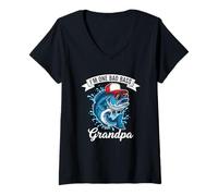 Womens I'm One Bad Bass Grandpa Bass Fishing Father's Day V-Neck T-Shirt