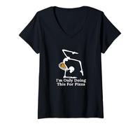 Womens I'm Only Doing This for Pizza Funny Yoga Poses Skeleton V-Neck T-Shirt