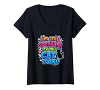 Women's I'm Only Speaking to My Cat Today Funny Cat Saying V-Neck T-Shirt