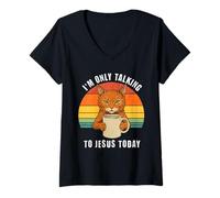 Women's I'm Only Talking to Jesus Today Cat Coffee V-Neck T-Shirt