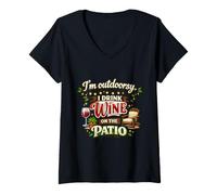 Women's I'm Outdoorsy I Drink Wine on the Patio Backyard Humor V-Neck T-Shirt