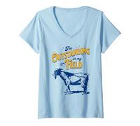 Womens I'm Outstanding in My Field Goat Pun for Farmers Dad Joke V-Neck T-Shirt