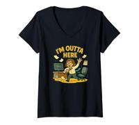 Womens I'm Outta Here: Funny Quitting Job Office Humour V-Neck T-Shirt