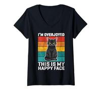 Womens I'm Overjoyed This is My Happy Face Cat Humor Design V-Neck T-Shirt