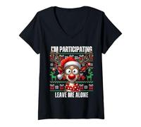 Womens I'm Participating Leave Me Alone Ugly Christmas Sweater V-Neck T-Shirt