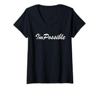 Women's I'm Possible Impossible Motivational Cool Empowering Quote V-Neck T-Shirt