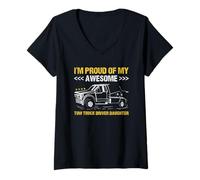 Womens I'm Proud of My Awesome Truck Driver Daughter Tow Truck V-Neck T-Shirt