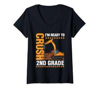 Women's I'm Ready to Crush 2nd Grade Construction Excavator Boys V-Neck T-Shirt