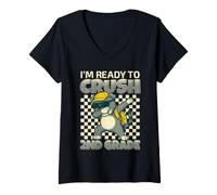 Women's I'm Ready to Crush 2nd Grade Dabbing Dog Back to School V-Neck T-Shirt