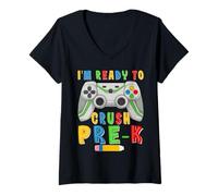 Womens I'm Ready To Crush Pre-K Back To School Gamer Boys Kids Boy V-Neck T-Shirt