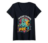Women's I'm Ready to Crush Pre-K Dinosaur Back to School V-Neck T-Shirt