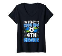Women's I'm Ready to Kick-Off 4th Grade Boy First Day of Fourth Gr V-Neck T-Shirt
