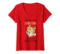 Womens I'm Really A Cheetah Last Minute Halloween Costume Funny V-Neck T-Shirt