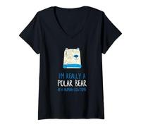 Womens I'm Really a Polar Bear Funny Halloween Costume Bear V-Neck T-Shirt