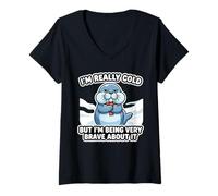 Women's I'm Really Cold But I'm Being Very Brave Funny Walrus V-Neck T-Shirt