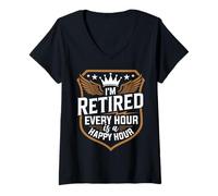 Womens I'm Retired Every Hour Is A Happy Hour V-Neck T-Shirt