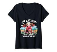 Womens I'm Retired Funny Cow Happy Retirement Gifts Men Women V-Neck T-Shirt