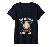 Womens I'm Retired My Job is to Watch Baseball Funny Retirement V-Neck T-Shirt