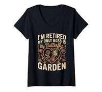 Women's I'm Retired My Only Boss is My Butterfly Garden Monarch V-Neck T-Shirt