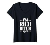 Women's I'm Rich Bitch Statement for Wealthy Attitude Lovers V-Neck T-Shirt