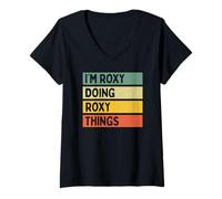 Women's I'm Roxy Doing Roxy Things Funny Personalized Quote V-Neck T-Shirt