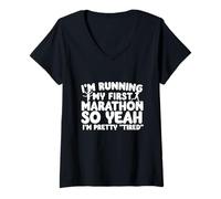 Women's I'm Running My First Marathon So Yeah Marathon 13.1 Runner V-Neck T-Shirt