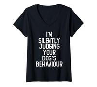 Womens I'm Silently Judging Your Dog's Behaviour Funny Dog Trainer V-Neck T-Shirt
