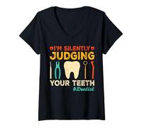 Women's I'm Silently Judging Your Teeth Funny Dentist V-Neck T-Shirt