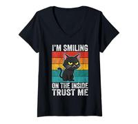 Womens I'm Smiling On The Inside Trust Me Cat Humor V-Neck T-Shirt