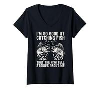 Womens I'm So Good at Catching Fish, Fishing, Angler, Bass Fishing V-Neck T-Shirt