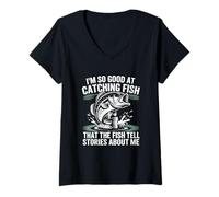 Womens I'm So Good at Catching Fish Funny Bass Fishing Fisherman V-Neck T-Shirt