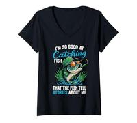 Womens I'm So Good At Catching Fish Funny Saying Quote Love Fishing V-Neck T-Shirt