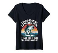Womens I'm So Good at Catching Fish That Fish Tell Stories About Me V-Neck T-Shirt