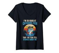 Womens I'm So Good At Catching Fish That The Fish Tell Stories V-Neck T-Shirt