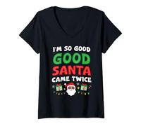 Womens I'm So Good Santa Came Twice Couples Christmas Pajama V-Neck T-Shirt