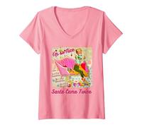 Women's I'm-So-Nice-Santa-Came-Twice Naughty Dirty Joke Meme Retro V-Neck T-Shirt, Pink, Medium