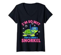 Women's I'm So Wet You'll Need A Snorkel - Funny Rude Offensive V-Neck T-Shirt, Black, Small