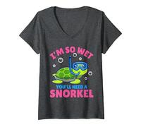 Women's I'm So Wet You'll Need A Snorkel - Funny Rude Offensive V-Neck T-Shirt, Dark Heather Grey, XX-Large